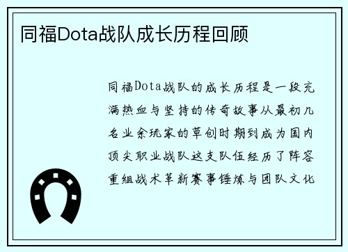 同福Dota战队成长历程回顾