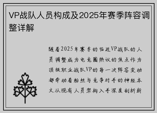 VP战队人员构成及2025年赛季阵容调整详解